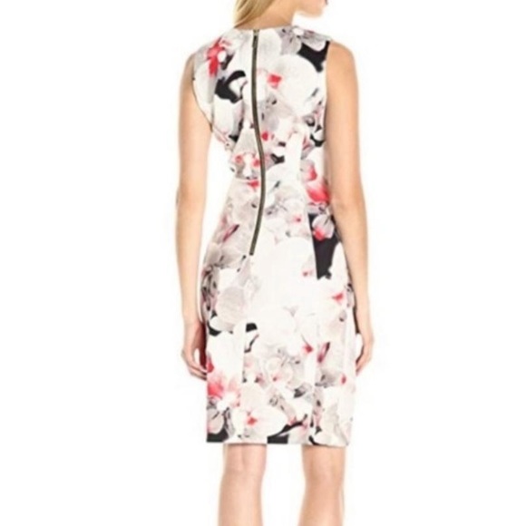 Calvin Klein Floral Scuba Dress, size 6, Floral Colors: white, black and red. - Picture 2 of 7